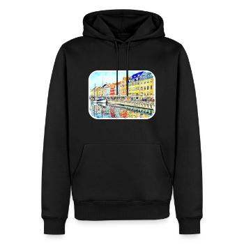 Copenhague Danemark Aquarelle Esquisse Dessinée Paintin - Sweat à capuche Premium bio Homme - noir - Devant - Nico (187cm)