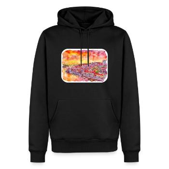 Lisbonne Portugal Aquarelle Esquisse Peinture Dessinée - Sweat à capuche Premium bio Homme - noir - Devant - Nico (187cm)