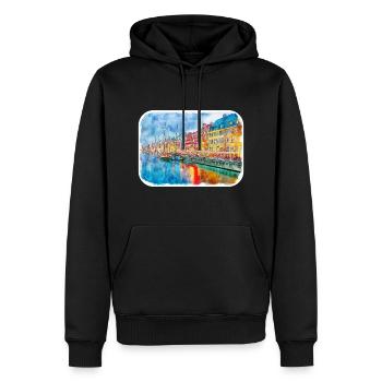 Copenhague Danemark Aquarelle Sketch Illustration - Sweat à capuche Premium bio Homme - noir - Devant - Nico (187cm)