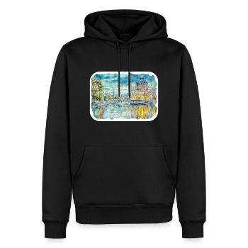 Berlin Allemagne Aquarelle Esquisse Dessinée Peinture - Sweat à capuche Premium bio Homme - noir - Devant - Nico (187cm)