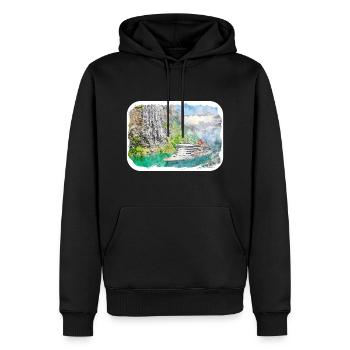 Norvège Aquarelle Esquisse Dessinée à la main Illustration - Sweat à capuche Premium bio Homme - noir - Devant - Nico (187cm)