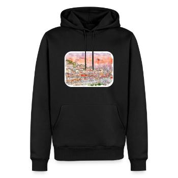 Lisbonne Portugal Aquarelle Esquisse Dessinée Illustrati - Sweat à capuche Premium bio Homme - noir - Devant - Nico (187cm)