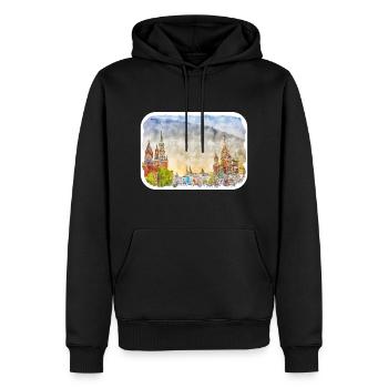 Moscou Russie Aquarelle Esquisse Dessin Dessiné - Sweat à capuche Premium bio Homme - noir - Devant - Nico (187cm)