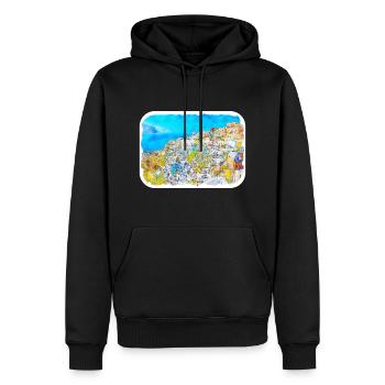 Santorin Grèce Aquarelle Esquisse Dessinée Illustrat - Sweat à capuche Premium bio Homme - noir - Devant - Nico (187cm)