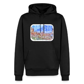 Madrid Espagne Aquarelle Esquisse Dessinée Peinture - Sweat à capuche Premium bio Homme - noir - Devant - Nico (187cm)