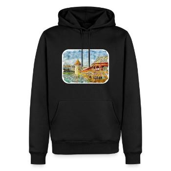 Luzern Schweiz Aquarellskizze gezeichnet Illust - Männer Premium Bio Hoodie - Schwarz - Vorne - Nico (187cm)