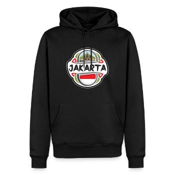 Jakarta Indonésie Drapeau Badge Voyage Souvenir Timbre - Sweat à capuche Premium bio Homme - noir - Devant - Nico (187cm)