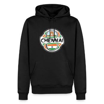 Chennai Inde Drapeau Badge Voyage Souvenir Timbre - Sweat à capuche Premium bio Homme - noir - Devant - Nico (187cm)