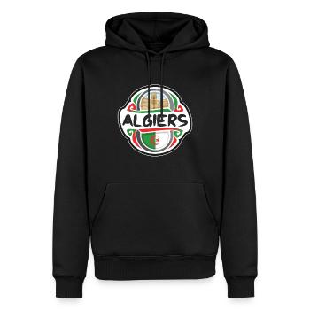 Algiers Algeria Flag Badge Travel Souvenir Stamp - Men’s Premium Organic Hoodie - black - Front - Nico (187cm)