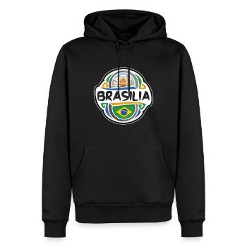 Brasilia Brésil Drapeau Badge Voyage Souvenir Timbre - Sweat à capuche Premium bio Homme - noir - Devant - Nico (187cm)