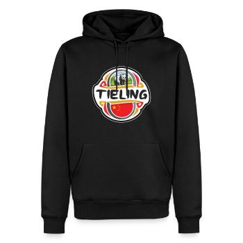 Tieling Chine Drapeau Badge Voyage Souvenir Timbre - Sweat à capuche Premium bio Homme - noir - Devant - Nico (187cm)