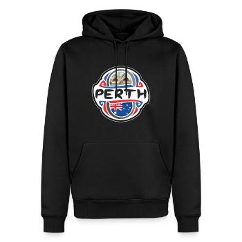 Perth Australia Flag Badge Travel Souvenir Stamp - Men’s Premium Organic Hoodie - black - Front - Nico (187cm)