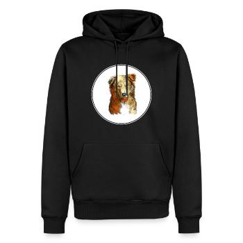Illustration de l’aquarelle de chien de berger basque - Sweat à capuche Premium bio Homme - noir - Devant - Nico (187cm)