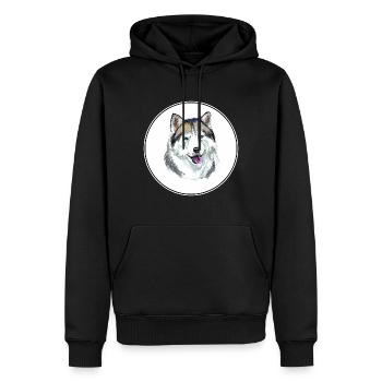 Alaskan Husky Hund Aquarell Skizze Illustration - Männer Premium Bio Hoodie - Schwarz - Vorne - Nico (187cm)