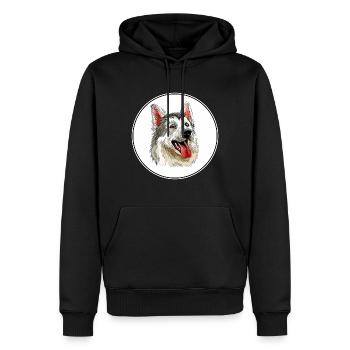 Illustration d’aquarelle de chien inuit du Nord - Sweat à capuche Premium bio Homme - noir - Devant - Nico (187cm)