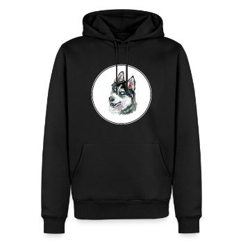 Siberian Husky Hund Aquarell Kunst Illustration - Männer Premium Bio Hoodie - Schwarz - Vorne - Nico (187cm)