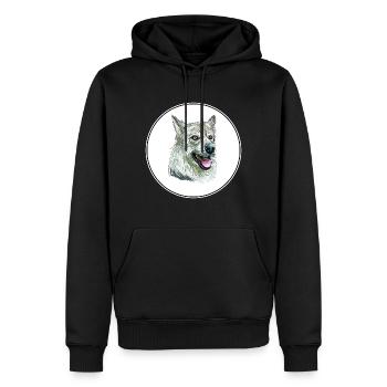 Illustration de l’aquarelle du chien Laika de Sibérie occidentale - Sweat à capuche Premium bio Homme - noir - Devant - Nico (187cm)