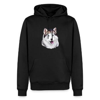 Alaskan Husky Hund Aquarell Skizze Illustration - Männer Premium Bio Hoodie - Schwarz - Vorne - Nico (187cm)