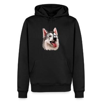 Illustration d’aquarelle de chien inuit du Nord - Sweat à capuche Premium bio Homme - noir - Devant - Nico (187cm)