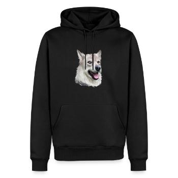 Illustration de l’aquarelle du chien Laika de Sibérie occidentale - Sweat à capuche Premium bio Homme - noir - Devant - Nico (187cm)
