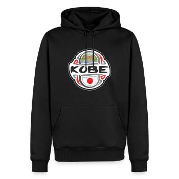 Kobe Japan Flag Badge Travel Souvenir Stamp - Men’s Premium Organic Hoodie - black - Front - Nico (187cm)