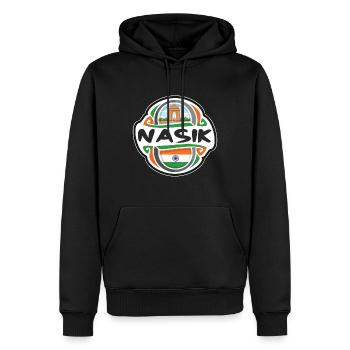 Nasik India Flag Badge Souvenir de voyage - Sweat à capuche Premium bio Homme - noir - Devant - Nico (187cm)