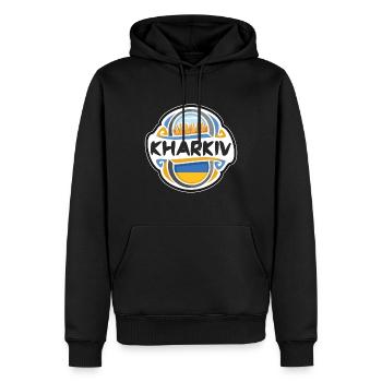 Charkiw Ukraine Flagge Abzeichen Reise Souvenir Briefmarke - Männer Premium Bio Hoodie - Schwarz - Vorne - Nico (187cm)