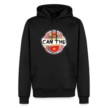 Can Tho Vietnam Drapeau Badge Souvenir de Voyage Timbre - Sweat à capuche Premium bio Homme - noir - Devant - Nico (187cm)