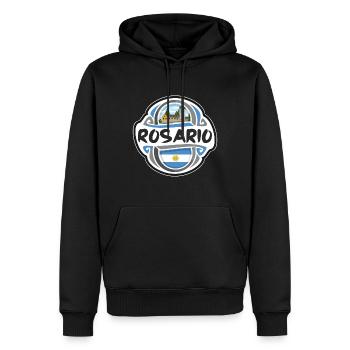 Rosario Argentine Drapeau Badge Voyage Souvenir Timbre - Sweat à capuche Premium bio Homme - noir - Devant - Nico (187cm)