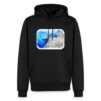 Santorin Grèce Aquarelle Esquisse Dessinée Peinture - Sweat à capuche Premium bio Homme - noir - Devant - Nico (187cm)