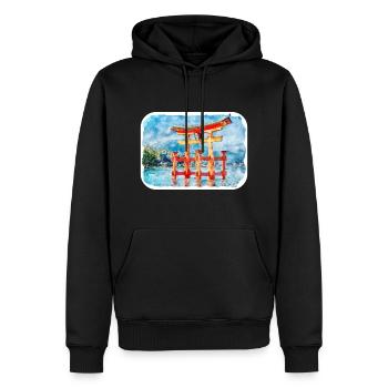 Japan Aquarellskizze Handgezeichnete Illustration - Männer Premium Bio Hoodie - Schwarz - Vorne - Nico (187cm)
