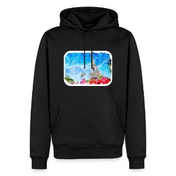 Paris Frankreich Aquarellskizze Gezeichnete Illustration - Männer Premium Bio Hoodie - Schwarz - Vorne - Nico (187cm)