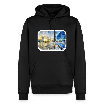 Londres UK Aquarelle Esquisse Dessinée à la Main Peinture - Sweat à capuche Premium bio Homme - noir - Devant - Nico (187cm)