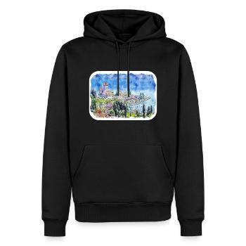 Luzern Schweiz Aquarellskizze gezeichnet Illust - Männer Premium Bio Hoodie - Schwarz - Vorne - Nico (187cm)