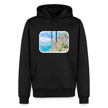 Sorrente Italie Aquarelle Esquisse Dessinée Peinture - Sweat à capuche Premium bio Homme - noir - Devant - Nico (187cm)