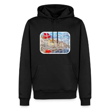 Copenhague Danemark Aquarelle Sketch Illustration - Sweat à capuche Premium bio Homme - noir - Devant - Nico (187cm)