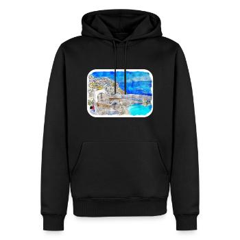 Santorin Grèce Aquarelle Esquisse Dessin Dessiné - Sweat à capuche Premium bio Homme - noir - Devant - Nico (187cm)