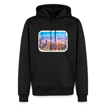 Chicago USA Aquarell Skizze gezeichnete Illustration - Männer Premium Bio Hoodie - Schwarz - Vorne - Nico (187cm)