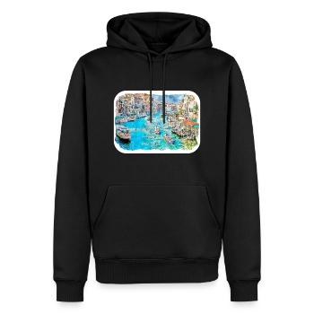 Venedig Italien Aquarellskizze Gezeichnete Illustration - Männer Premium Bio Hoodie - Schwarz - Vorne - Nico (187cm)