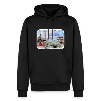 Esquisse d’aquarelle de Chine Illustration dessinée à la main - Sweat à capuche Premium bio Homme - noir - Devant - Nico (187cm)