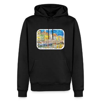 Copenhague Danemark Aquarelle Esquisse Dessinée Paintin - Sweat à capuche Premium bio Homme - noir - Devant - Nico (187cm)