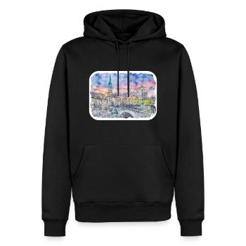 Zürich Schweiz Aquarellskizze gezeichnet Paintin - Männer Premium Bio Hoodie - Schwarz - Vorne - Nico (187cm)