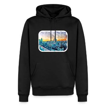 Madrid Espagne Aquarelle Esquisse Dessinée Peinture - Sweat à capuche Premium bio Homme - noir - Devant - Nico (187cm)