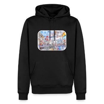 Londres UK Aquarelle Esquisse Dessinée à la Main Peinture - Sweat à capuche Premium bio Homme - noir - Devant - Nico (187cm)