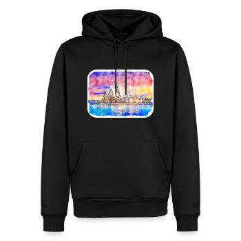 Australie Aquarelle Esquisse Dessinée à la Main Peinture - Sweat à capuche Premium bio Homme - noir - Devant - Nico (187cm)
