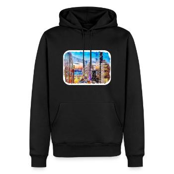 New York USA Aquarell Skizze Malerei Zeichnung - Männer Premium Bio Hoodie - Schwarz - Vorne - Nico (187cm)