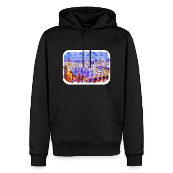 Londres UK Aquarelle Esquisse Dessinée à la Main Peinture - Sweat à capuche Premium bio Homme - noir - Devant - Nico (187cm)