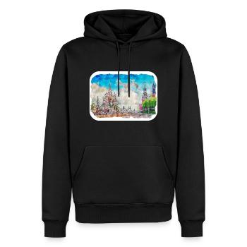 Moscou Russie Aquarelle Esquisse Dessin Dessiné - Sweat à capuche Premium bio Homme - noir - Devant - Nico (187cm)
