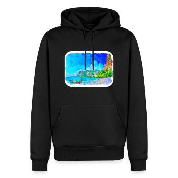 Indonésie Aquarelle Esquisse Dessinée à la Main Peinture - Sweat à capuche Premium bio Homme - noir - Devant - Nico (187cm)