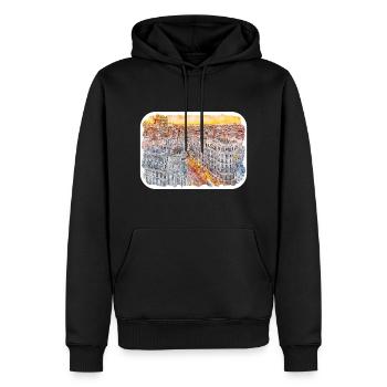 Madrid Espagne Aquarelle Esquisse Dessinée Peinture - Sweat à capuche Premium bio Homme - noir - Devant - Nico (187cm)